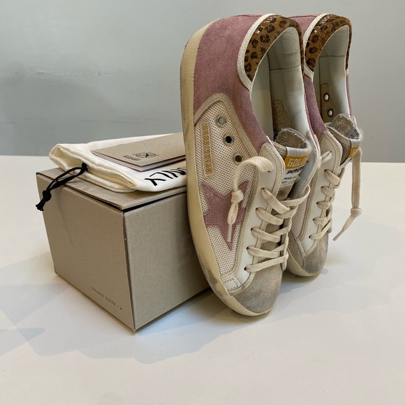 Golden Goose Superstar Sneaker Cream Antique Pink Suede/Leopard sz 37 New in Box - Picture 4 of 17